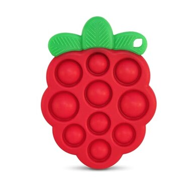RaZbaby RaZberry Pop Teether for Babies 3 Months &amp; Up - Natural Raspberry Shaped Designed with Soft BPA Free Silicone Poppers - Textured for Sensory Stimulation &amp; Development