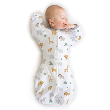 Amazing Baby Transitional Swaddle Sack with Arms Up Half-Length Sleeves and Mitten Cuffs, Medium, 3-6 Months, 14-21 lbs, On Safari (Arms Up Swaddle, Transition Swaddle Sleep Sack for Better Sleep)