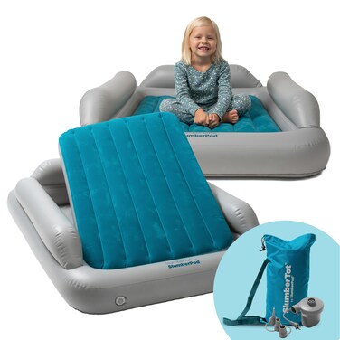 SlumberPod SlumberTot Inflatable Toddler Travel Bed - Portable Kids Air Mattress with Safety Bumpers - Perfectly Sized Ideal for Travel or Home Use - Includes Electric Pump