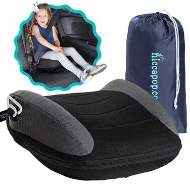 hiccapop UberBoost Inflatable Booster Car Seat   Blow up Narrow Backless Booster Car Seat for Travel   Portable Booster Seat for Toddlers, Kids, Child   Black/Gray