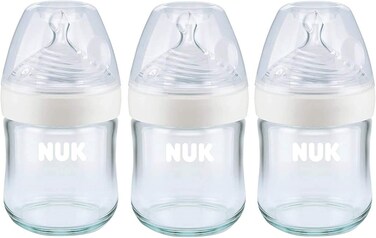 NUK Simply Natural Glass Baby Bottles, 4 oz, 3 Pack
