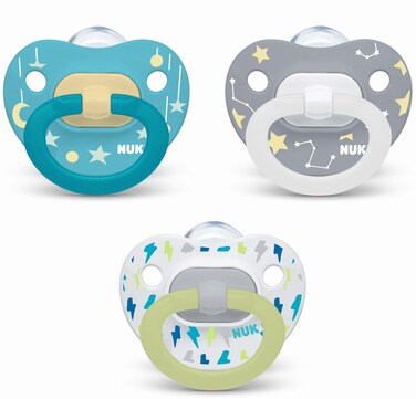 NUK Orthodontic Pacifier Value Pack, Boy&amp;Girl,0-6 Months, 3-Pack (Star) (Glows in The Dark)