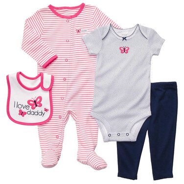 Carter's Baby Girls' 4-Piece Layette Set - Navy/Pink Butterfly - 9 Months
