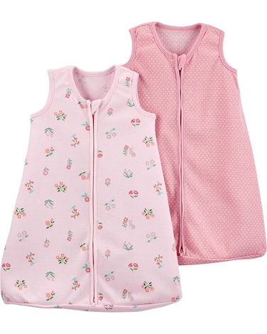 Carter's Unisex Baby 2-Pack Cotton Sleepbags (Pink/Floral, Small)