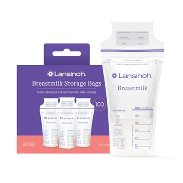 Lansinoh Breastmilk Storage Bags, 100 Count, Baby Essentials, Fast Freeze &amp; Thaw Breast Milk Bags for Baby Bottle Feeding, Superior Strength &amp; Stretch, 6 Ounce