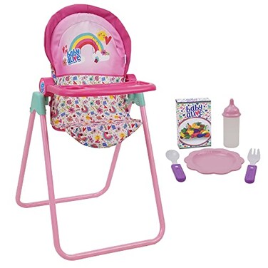 Baby Alive 509 Crew Doll High Chair Set - Pink &amp; Rainbow - 6 Pieces, Fits Dolls Up to 24", Highchair w/Front Feeding Tray &amp; 5 Feeding Accessories, Pretend Play for Kids Ages 3+