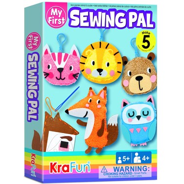 KRAFUN My First Sewing Animal for Kids, Beginner Art &amp; Craft, 5 Easy Activities Stuffed Animal Dolls, Keyring Charms, Instructions &amp; Felt Materials for Learn to Sew, Embroidery