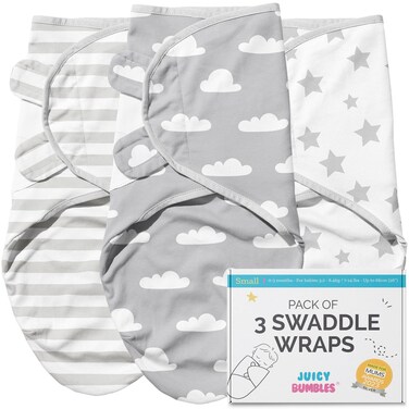JUICY BUMBLES Baby Swaddles 0-3 Months Newborn Swaddle Sack Sleep Swaddle Sleep Sack Wrap for Newborns Girl and Boy 100% Cotton Oeko TEX 3-Pack