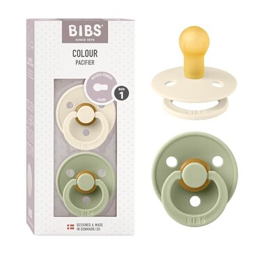 BIBS Pacifiers   Natural Rubber Baby Pacifier   Set of 2 BPA-Free Soothers   Made in Denmark   Sage/Ivory   Size 0-6 Months