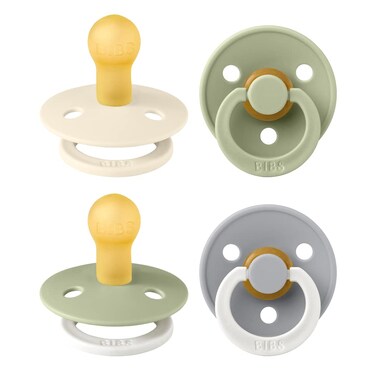 BIBS Colour Soother 4-Pack   BPA Free Dummy Pacifier   Round Nipple   Natural Rubber Latex   Made in Denmark   Size 0-6 Months   Sage Glow Mix