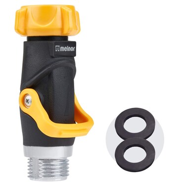 Melnor 65171AMZ Lever Flow Through Valve Connector Bundle, 1 Count (Pack of 1), Yellow, Black, Grey