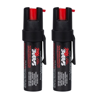 SABRE RED Compact Pepper Spray for Self Defense, Max Police Strength OC Spray, UV Dye, Easy Carry Fast Access Belt Clip, Protect Against Multiple Threats Secure Easy to Use Safety, 0.67 fl oz, 2 Pack