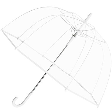 Weather Station Automatic Rain Umbrella, Compact Clear Dome, Windproof, Waterproof, Lightweight, and Packable for Travel, Full 52 Inch Arc, White