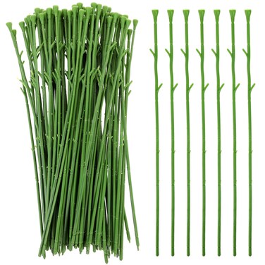 LIOOBO 100Pcs Floral Wire Stem Plastic Artificial Floral Green Stem Wire DIY Craft Bouquet Making Floral Arrangement Tools