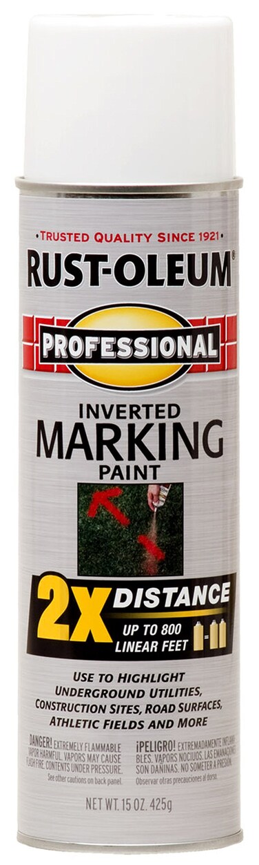 Rust-Oleum 266593 Professional 2X Distance Inverted Marking Spray Paint, 15 oz, White
