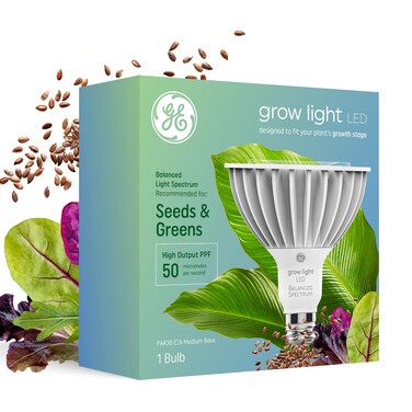 GE Grow LED Light Bulb, PAR38 Flood Light, Indoor LED Grow Lights for Plants, Seeds and Greens, Balanced Light Spectrum, 25,000 Hours Lifespan, 50 PPF, 1 Pack (Packaging May Vary)