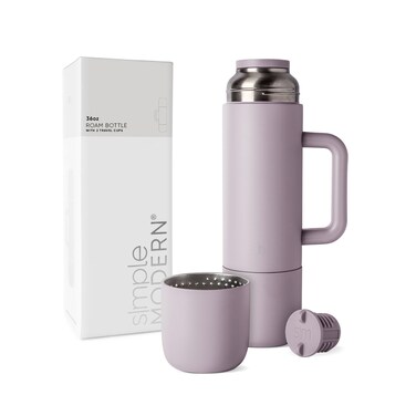 Simple Modern 36oz Insulated Hot Beverage Bottle with 2 Mugs   Travel Coffee Thermos for Hot Drinks   Twist and Pour Top   Commute, Travel, and Picnic Friendly   Roam Collection   Lavender Mist