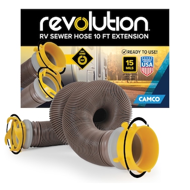 Camco Revolution 10-Foot Camper &amp; RV Sewer Hose Extension- Features Pre-Attached 360-Degree Rotating Fittings - Heavy Duty Vinyl Construction - Made in the USA (39639)