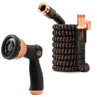 Pocket Hose Copper Bullet Expandable Garden Hose 25 FT w/10 Pattern Thumb Spray Nozzle AS-SEEN-ON-TV 650psi 3/4 in Patented Lead-Free Ultra-Lightweight Solid Copper Anodized Aluminum Fittings No-Kink