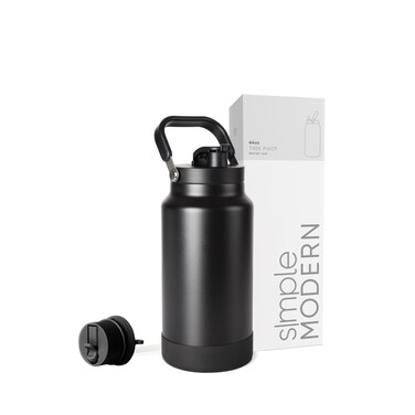 Simple Modern Trek Pivot   Half Gallon Water Bottle Jug with Handle &amp; Boot   Interchangeable Straw &amp; Chug Lids   Large Insulated Stainless Steel   Sports Camping Outdoors   64oz, Midnight Black