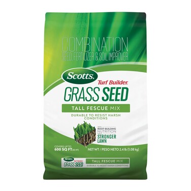 Scotts Turf Builder Grass Seed Tall Fescue Mix Durable to Resist Harsh Conditions with Root-Building Nutrition, 2.4 lb.