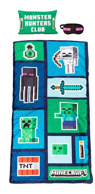 Minecraft Creeper 3 Piece Sleepover Set - Cozy &amp; Warm Slumber Bag with Pillow &amp; Eye Mask (Official Minecraft Product)