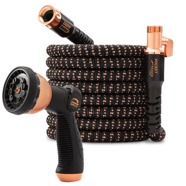 Pocket Hose Copper Bullet Expandable Garden Hose 75 FT w/10 Pattern Thumb Spray Nozzle AS-SEEN-ON-TV 650psi 3/4 in Patented Lead-Free Ultra-Lightweight Solid Copper Anodized Aluminum Fittings No-Kink