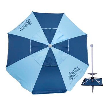 Tommy Bahama 7 ft Fiberglass Beach Umbrella for Sand with Integrated Anchor, Telescopic Aluminum Pole, UPF 50+, Tilt, No Table