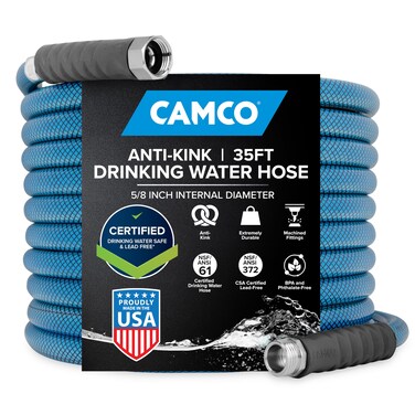 Camco TastePURE 35-Foot Premium Camper/RV Drinking Water Hose - Features a Heavy-Duty No-Kink Design with Strain Relief Ends &amp; 5/8-Inch Inside Diameter - NSF Drinking Water Safe Certified (22843)