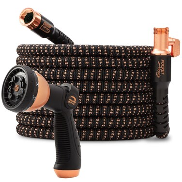 Pocket Hose Copper Bullet Expandable Garden Hose 100 FT w/10 Pattern Thumb Spray Nozzle AS-SEEN-ON-TV 650psi 3/4 in Patented Lead-Free Ultra-Lightweight Solid Copper Anodized Aluminum FittingsNo-Kink
