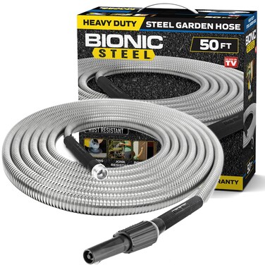 Bionic Steel Metal Garden Hose 50 Ft with Nozzle, 304 Stainless Steel Water Hose, 50 Ft Garden Hose Tough &amp; Flexible, Lightweight, Crush Resistant Fittings, Kink &amp; Tangle Free, Rust Proof - 2024 Model