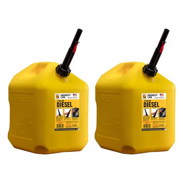 Midwest Can Company 8610 EPA and CARB Compliant 5 Gallon Diesel Can Fuel Container with Flame Shield Safety System and Auto Shut Off (2 Pack)
