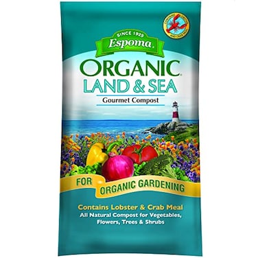 Espoma Organic Land and Sea Gourmet Compost with Lobster &amp; Crab Meal; the Best of Both Worlds! Gourmet Planting Mix for Vegetables, Flowers, Trees &amp; Shrubs. 1 Cubic Foot Bag