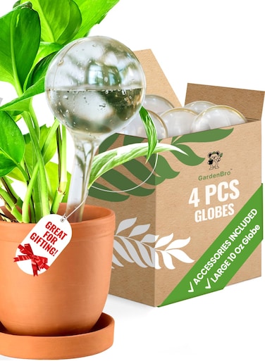 GARDENBRO Plant Watering Globes Large Plastic XL Set of 4 - Automatic Plant Waterer Indoor and Outdoor - Self Watering Planter Insert System with Plastic Water Bulbs for Indoor Plants (4 PCS, Large)
