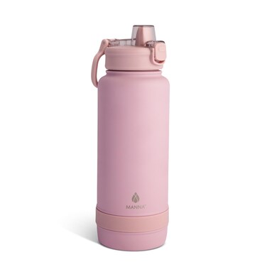 Manna Push Stainless Steel Bottle with Push-open Locking Lid and Sipping Spout - 40 Oz - Rose Powder Coat