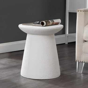 JONATHAN Y TBL1108A Hollie 18" Minimalist Modern Drum Indoor/Outdoor Accent Table Pedestal, Contemporary, Mid-Century, Art Deco, Bohemian, Patio, Garden Room, Bathroom, Living Room, White Frosted