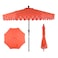 JONATHAN Y UMB1002A Tracy 9 ft. Classic MidCentury Scalloped Fringe Market Patio Umbrella with Auto-Tilt, Crank, Wind Vent and UV Protection in Coral Red/White