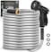 Garden Hose 50 FT, Metal Stainless Steel Water Hose with 10 Function Nozzles, No Kinks, Flexible Hose, Lightweight, Puncture Proof, Heavy Duty Hose for Yard and Outdoor