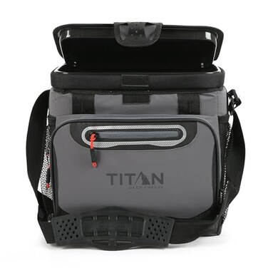 Arctic Zone Titan Deep Freeze Cooler - 16 Can Zipperless Hardbody Cooler with Deep Freeze Insulation, HardBody Liner, and SmartShelf - Sharkskin Gray