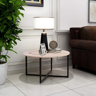 HOMERECOMMEND Round Coffee Table Kitchen Dining Table Modern Tea Table Office Conference Pedestal Desk Computer Study Desk White/Black