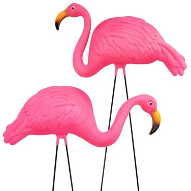 GIFTEXPRESS Pink Flamingos Yard Decorations - 2 Pack Extra Large 24" Tall Plastic Flamingo Statue w/Metal Stakes - Lawn Ornaments &amp; Garden Decor for Outdoor Parties