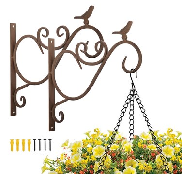 Lewondr Wall Hanging Plant Bracket,2 Pack 12-inch Retro Iron Metal Wall Hanger for Hanging Plant Flower Bird Feeder Planter Indoor Outdoor,Retro