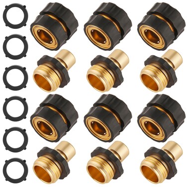 BILAL 6 Set Quick Connect Hose Fittings for Garden Hose Quick Connector with Gasket, 3/4 Inch GHT Male and Female Attachment Quick Release Water Hose Adapter