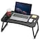 ZEAPTAC Laptop Bed Desk, Foldable Lap Table, Portable Study Table, Laptop Stand with Cup Holder &amp; Tablet Slot &amp; Lifting Handle for Working Writing Drawing &amp; Eating - Black