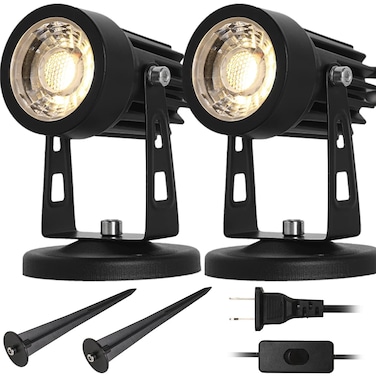 EAGLOD LED Spot Lights Indoor Uplights, 3W Uplight &amp; Down Spotlight Lamp Accent Lighting for Indoor Plants,110V Warm White Up Light 6 FT Cord with Switch (Spiked Stand)