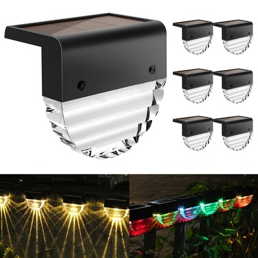 Solar Deck Lights, 6 Pack Waterproof LED Solar Lights Outdoor, Solar Step Lights Solar Fence Lights, Solar Lights for Outside, Garden, Patio, Stairs,Yard,10 Lumens, Warm White/Color Changing Lighting