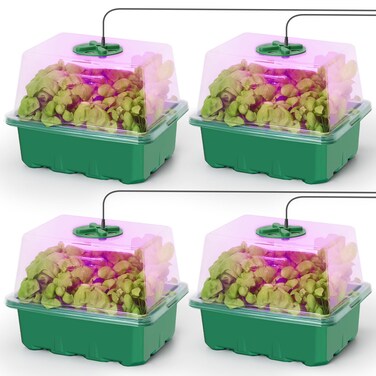 MIXC Seed Starter Kit with Grow Light, Seedling Trays Mini Propagator Plant Grow Kit with Humidity Vented Domes and Base for Seeds Starting Greenhouse