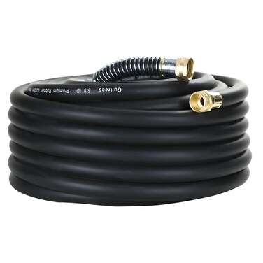 Guitrees 50FT 5/8 Heavy Duty Rubber Garden Hose - 200psi Working, 1000psi Burst - Hot/Cold Water - Five-Layered Braiding for Durability - Versatile for Gardening, Agriculture, Construction(Black)