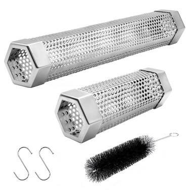 Pellet Smoker Tube Set, 6" &amp; 12" Stainless Steel BBQ Wood Smoker Tube with Brush and 2 Hooks for 2.5hrs/5hrs of Billowing Cold/Hot Smoking for All Grills or Smokers, Smoking Cheese Beef Nuts Fish
