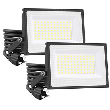 Onforu 60W Flood Lights Outdoor, 8400lm Bright LED Work Light with Plug, 6500K Daylight White LED Flood Lighting, IP66 Waterproof Security Lights Yard Lights for Yard Garage Stadium 2 Pack